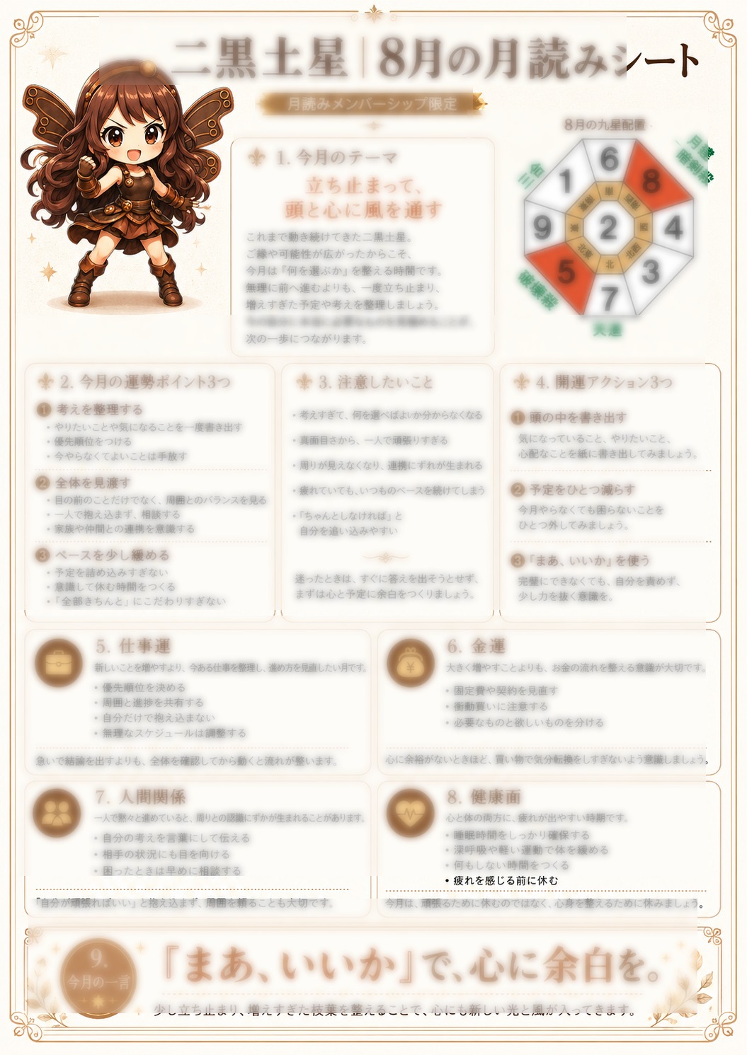 二黒土星の月読みシート（文字をややぼかしたサンプル）